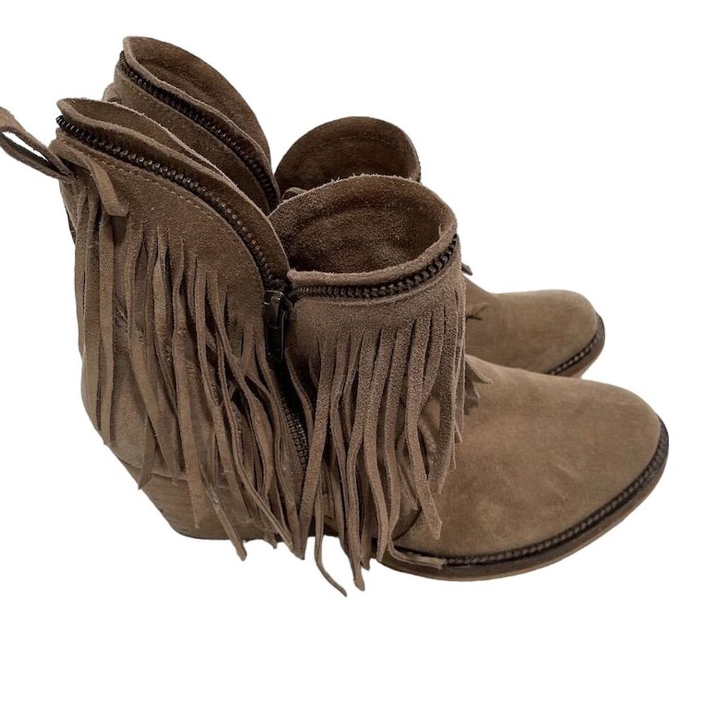 Dingo Women's JuJu Fringe Ankle Boots Tan Suede Size 7.5M Western Style